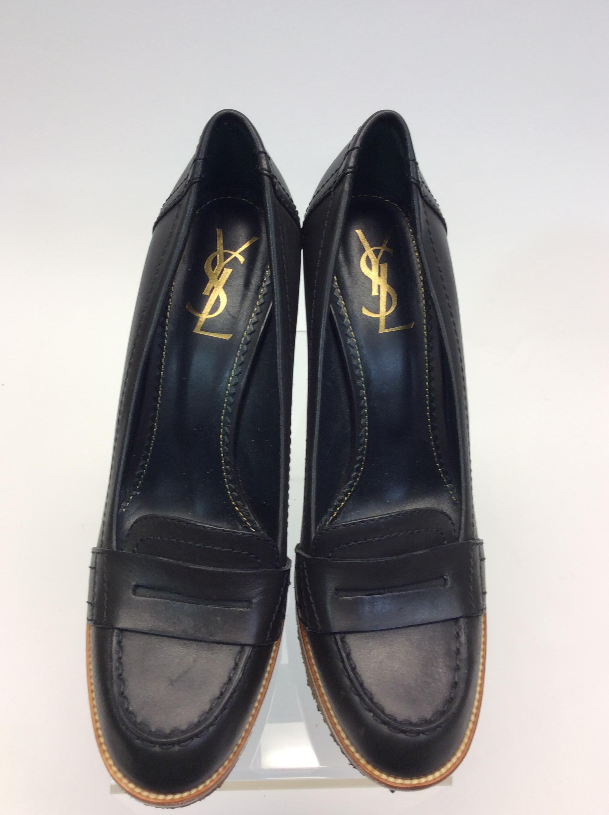 Yves Saint Laurent Black Leather Wedges For Sale 1