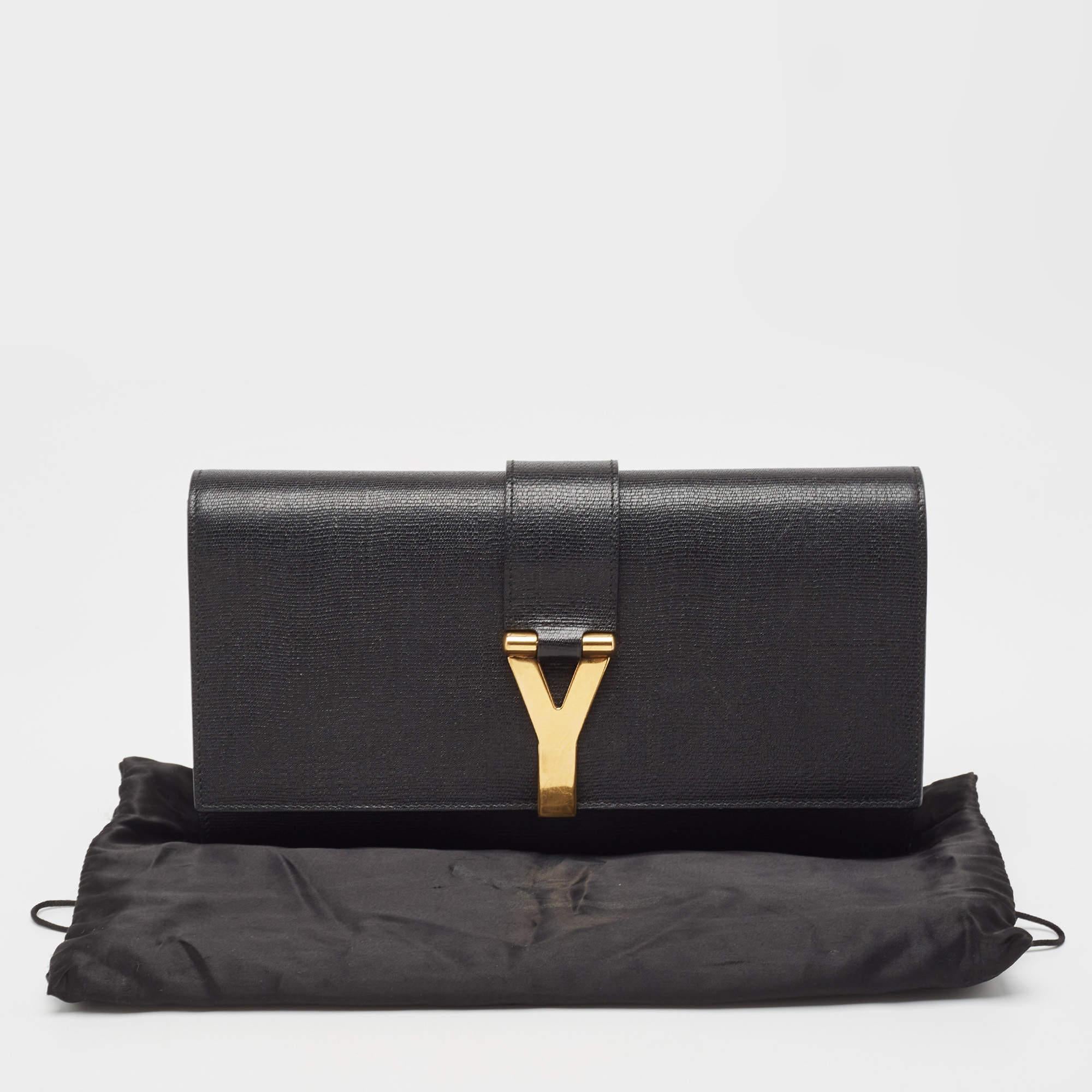 Yves Saint Laurent Black Leather Y-Ligne Clutch For Sale 10