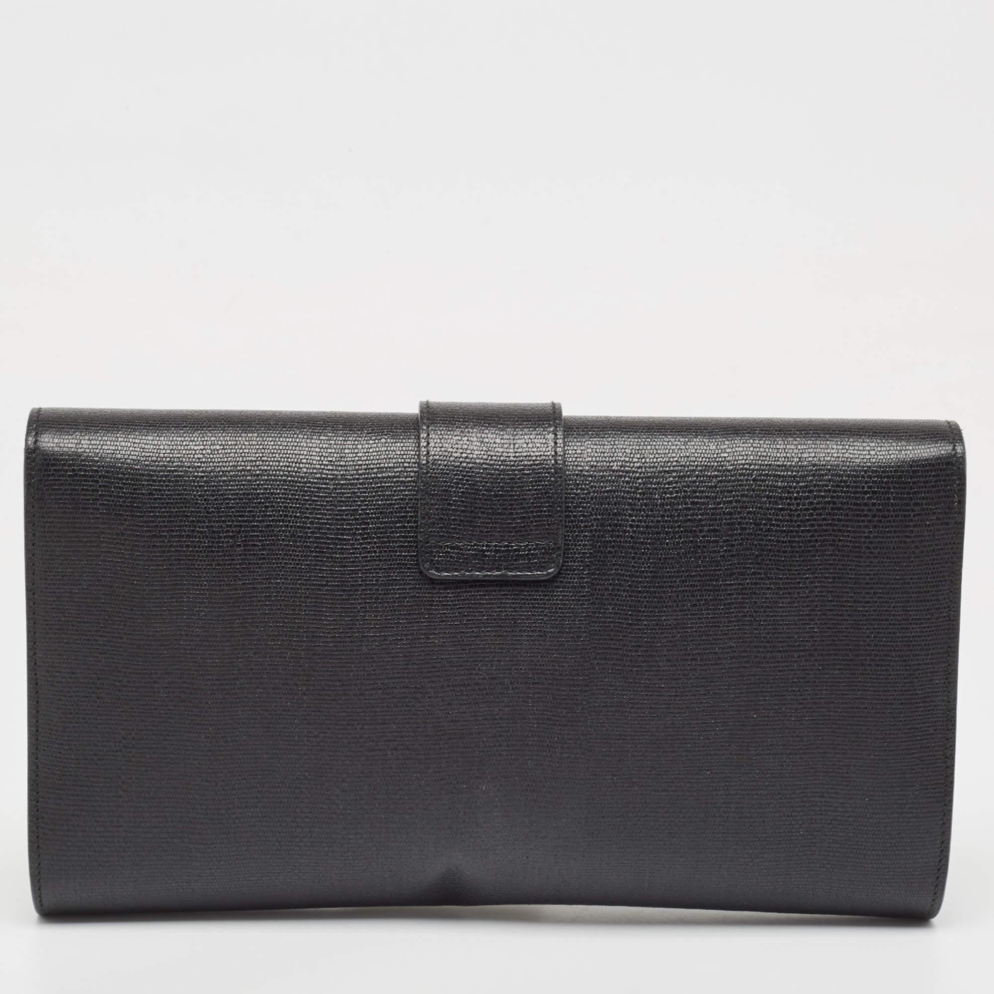 Women's Yves Saint Laurent Black Leather Y-Ligne Clutch For Sale