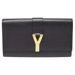 Yves Saint Laurent Black Leather Y-Ligne Clutch