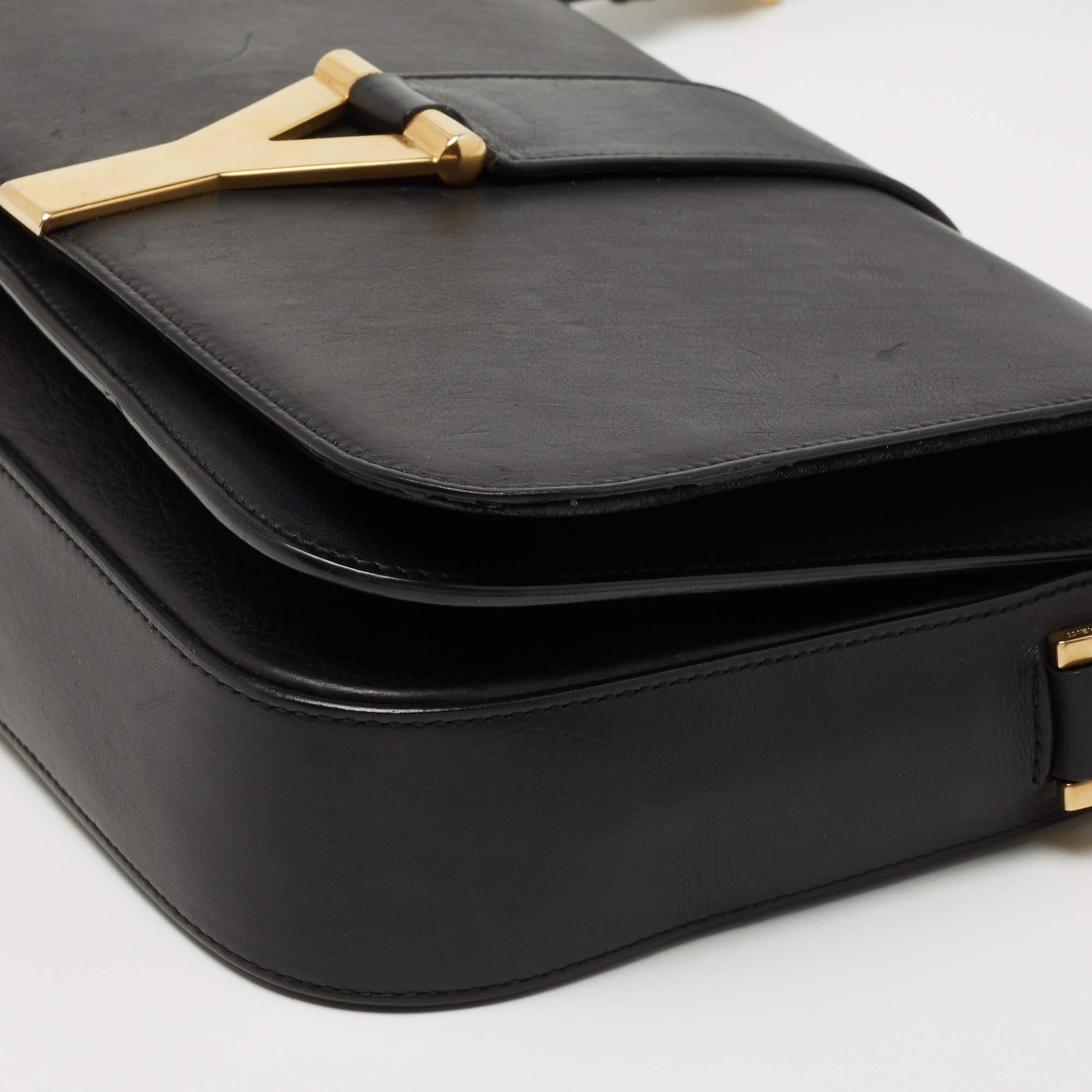 Yves Saint Laurent Black Leather Y-Ligne Flap Shoulder Bag 2