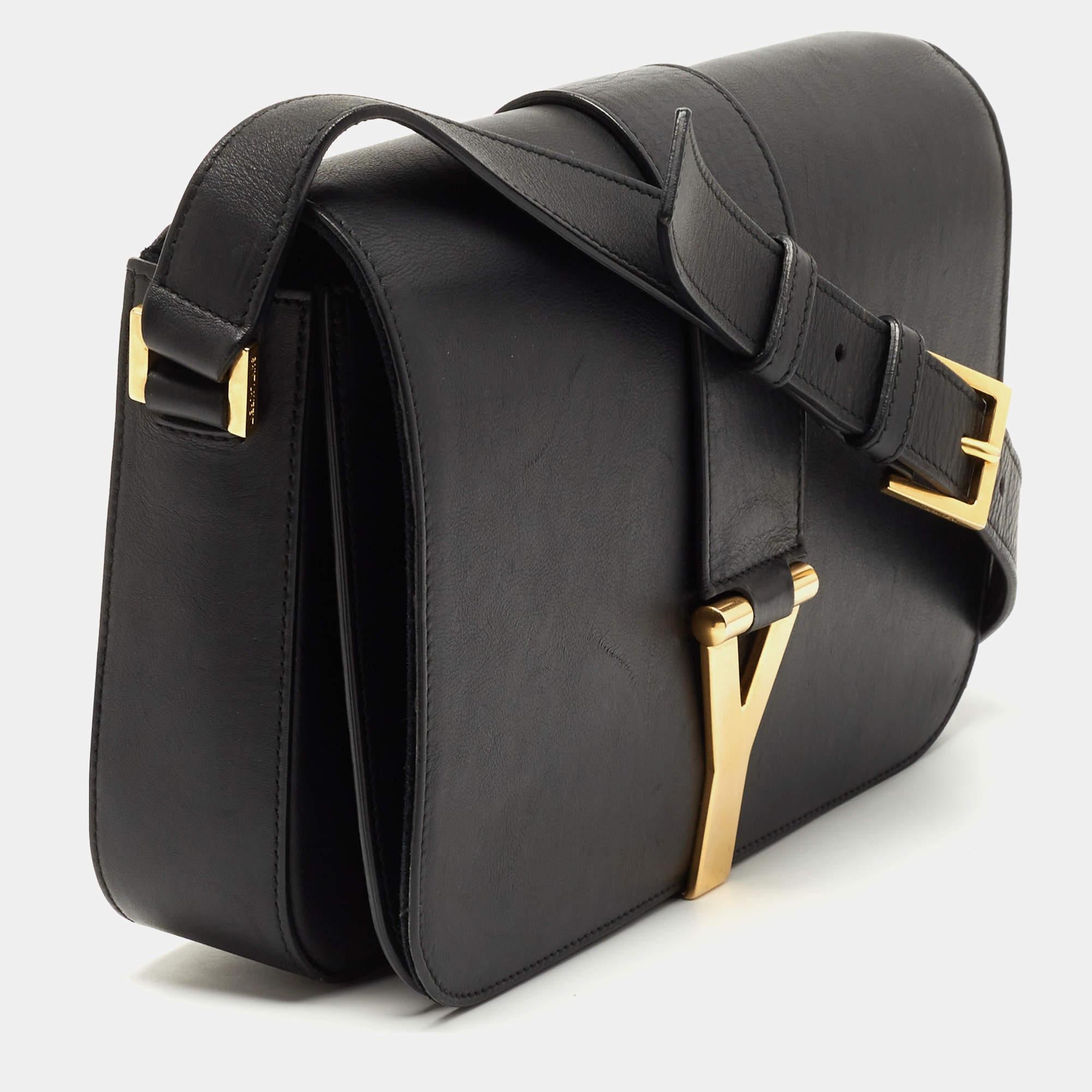 Yves Saint Laurent Black Leather Y-Ligne Flap Shoulder Bag 5
