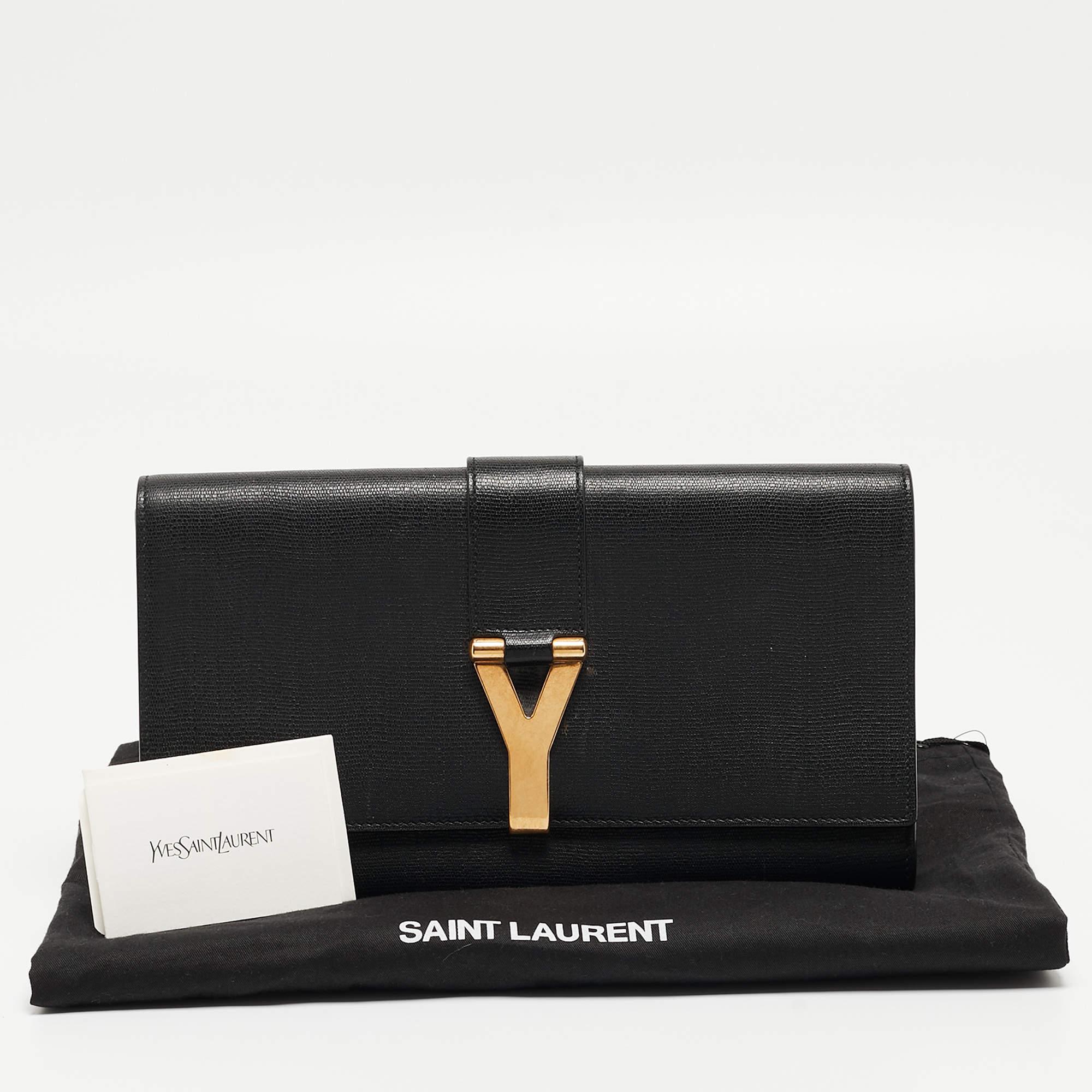 Yves Saint Laurent Black Leather Y Line Clutch 6