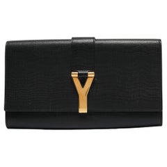 Yves Saint Laurent Black Leather Y Line Clutch