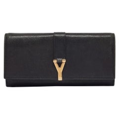 Yves Saint Laurent Black Leather Y line Continental Wallet