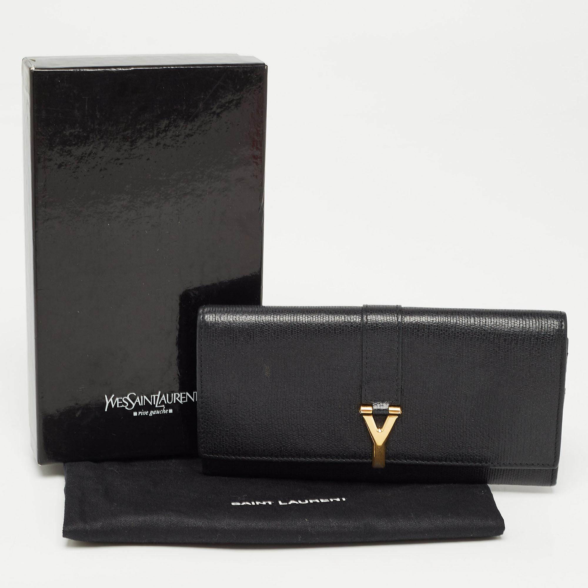Yves Saint Laurent Black Leather Y Line Flap Continental Wallet For Sale 2