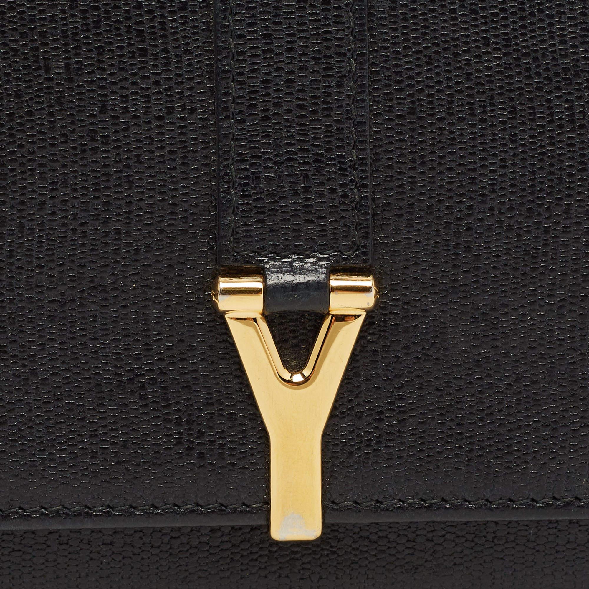 Yves Saint Laurent Portefeuille continental à rabat en cuir noir Y Line 3