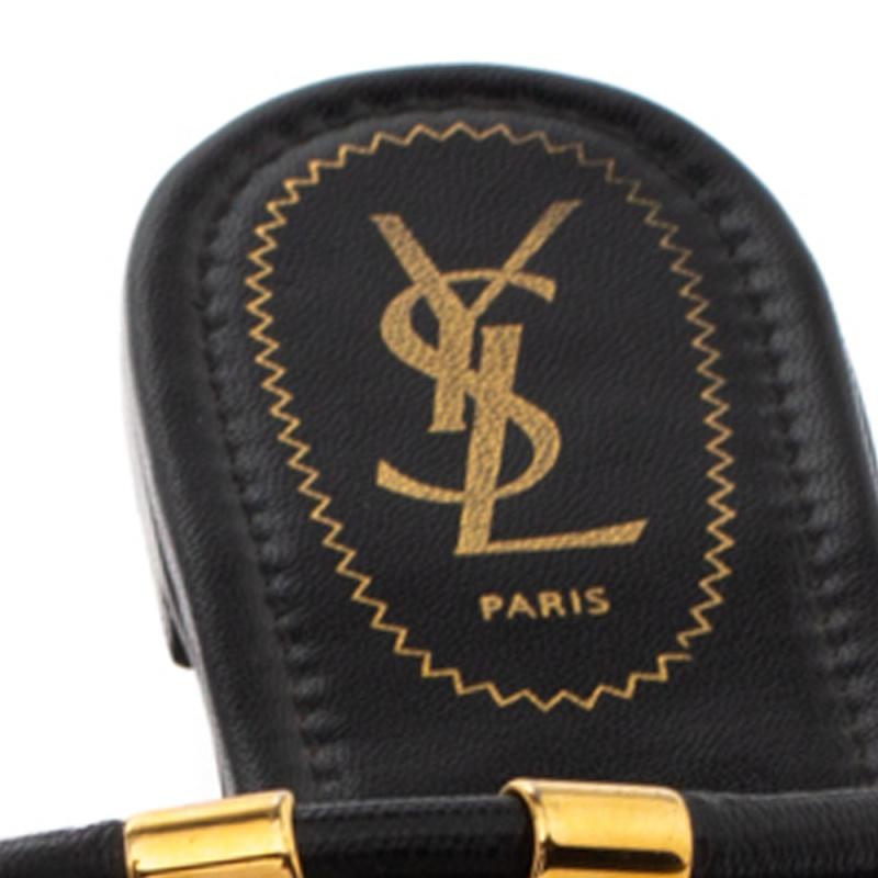 Yves Saint Laurent Black Leather Ycon Thong Flat Sandals Size 39 In Good Condition In Dubai, Al Qouz 2