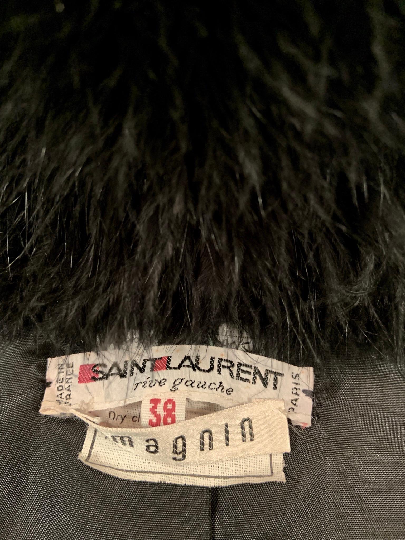Yves Saint Laurent Black Marabou Feather Coat Dangling Clear Plastic Prisms 4
