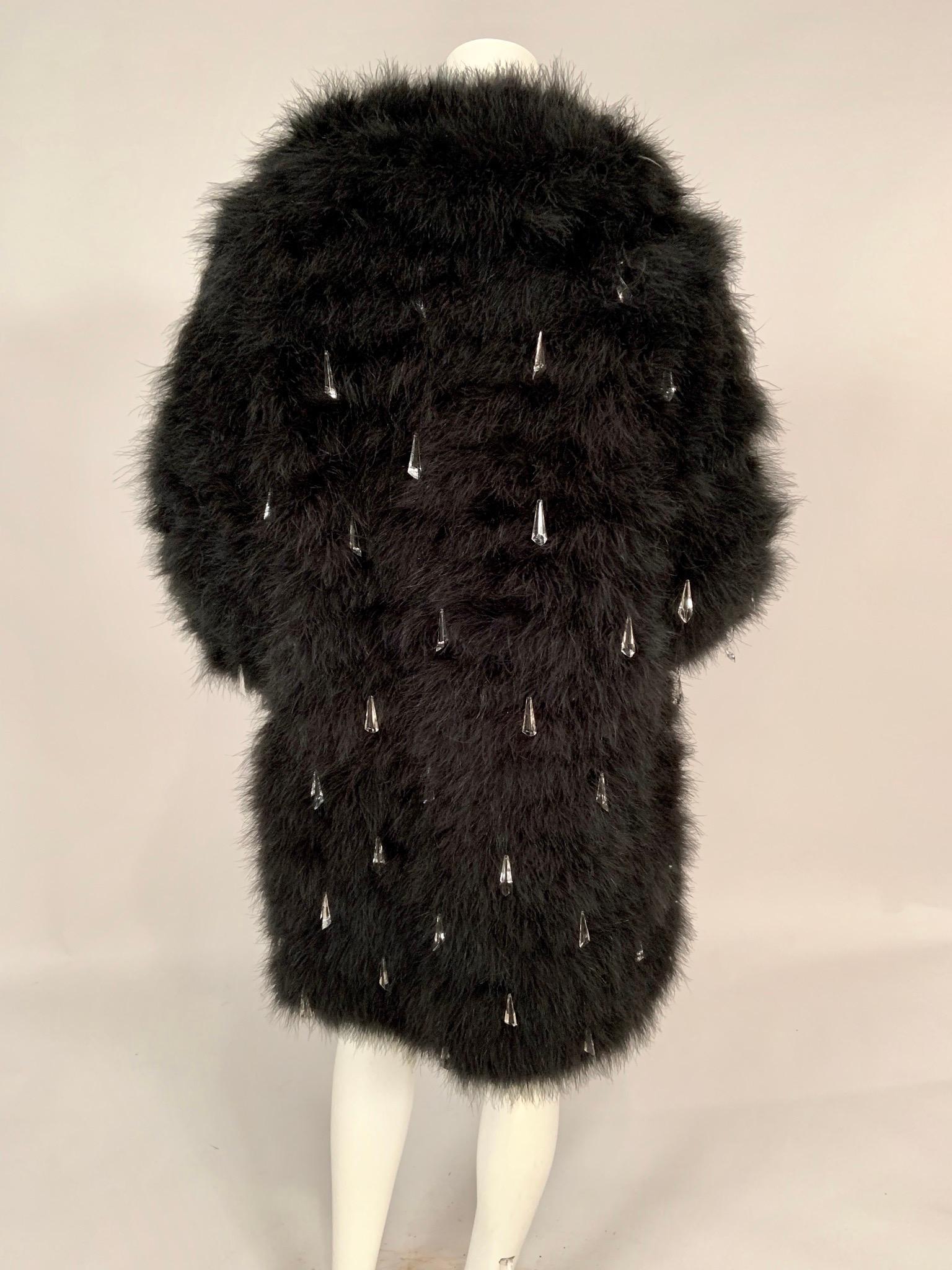 Yves Saint Laurent Black Marabou Feather Coat Dangling Clear Plastic Prisms 1