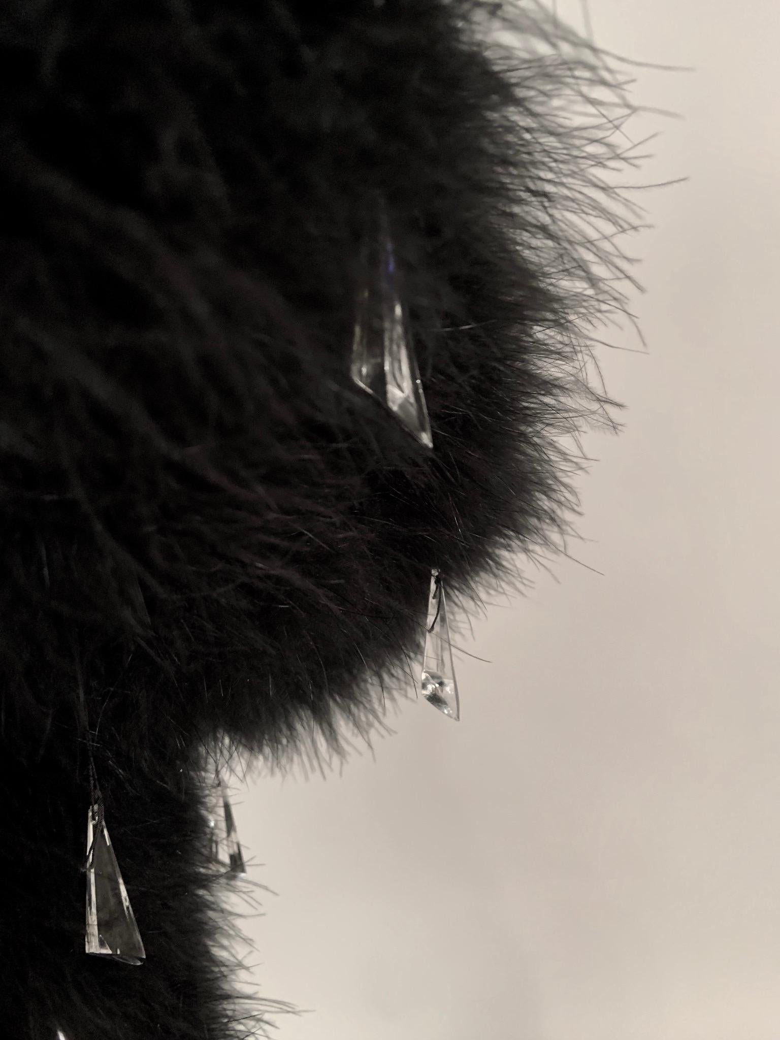 Yves Saint Laurent Black Marabou Feather Coat Dangling Clear Plastic Prisms 2