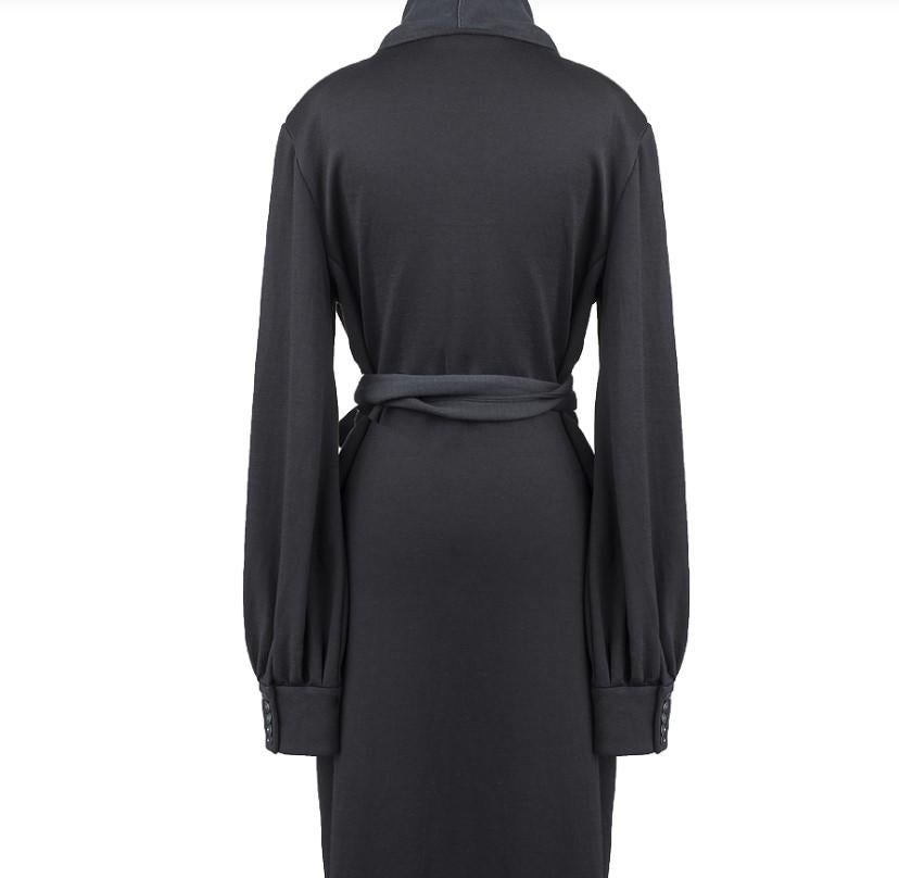 Women's YVES SAINT LAURENT BLACK MIDI KIMONO DRESS Size M