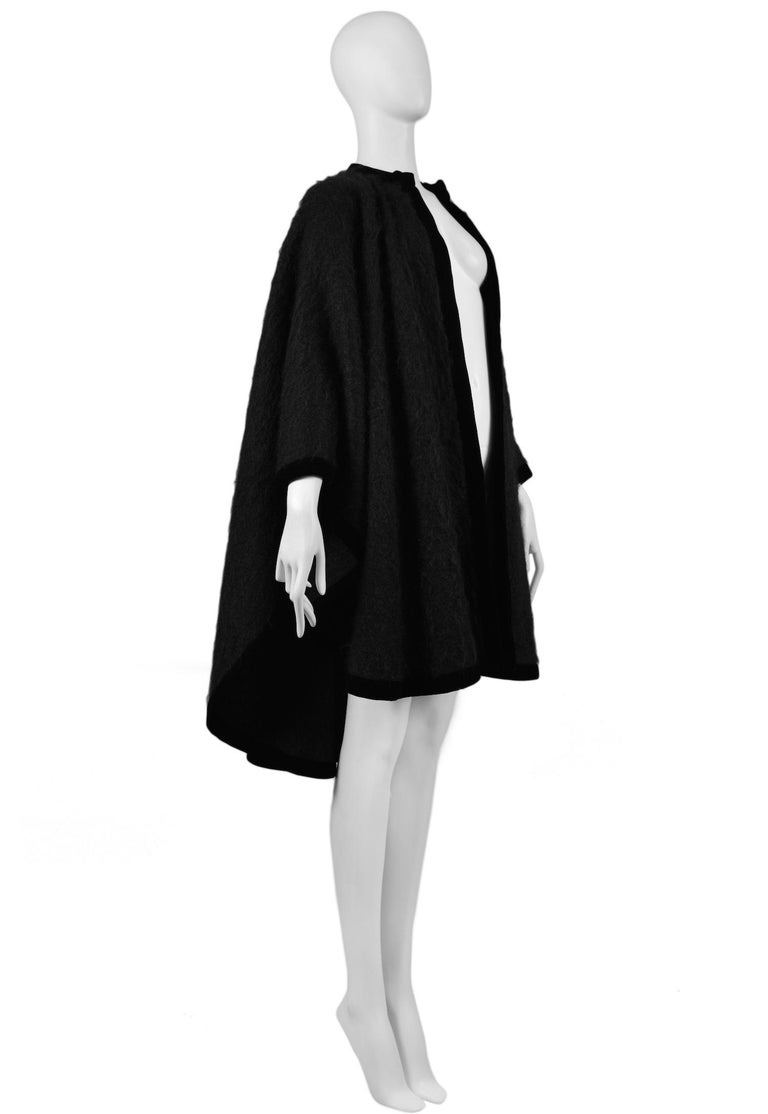 Vintage Yves Saint Laurent Black Mohair Cape 1965 In Excellent Condition In Los Angeles, CA
