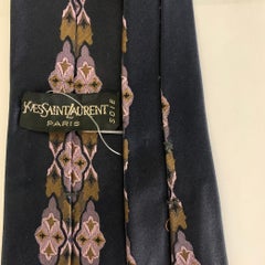 YVES SAINT LAURENT Black Multi-Color Geometric Silk Tie