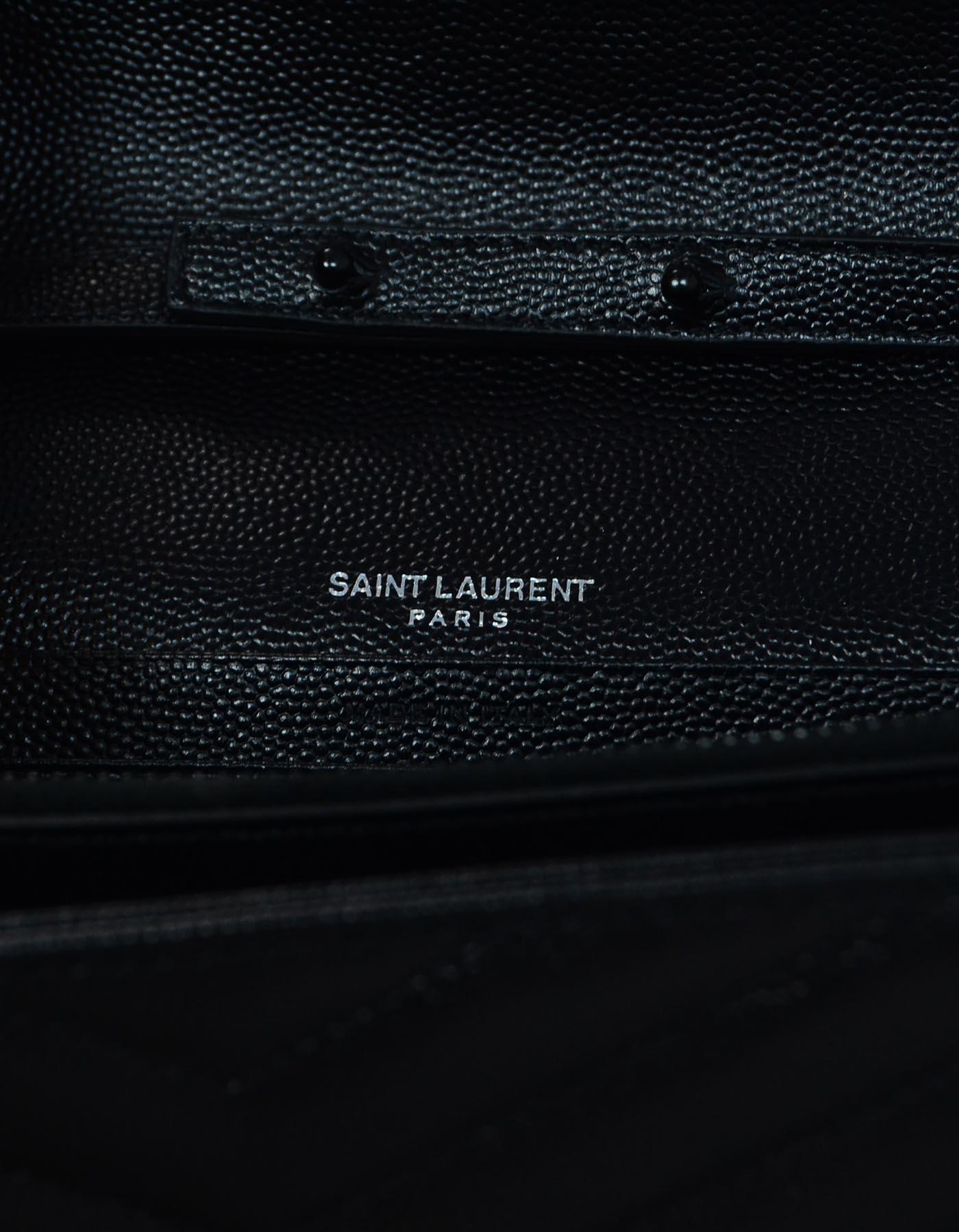 Women's Yves Saint Laurent Black On Black Caviar Leather Grain De Poudre Matelasse WOC