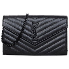 Yves Saint Laurent Black On Black Caviar Leather Grain De Poudre Matelasse WOC