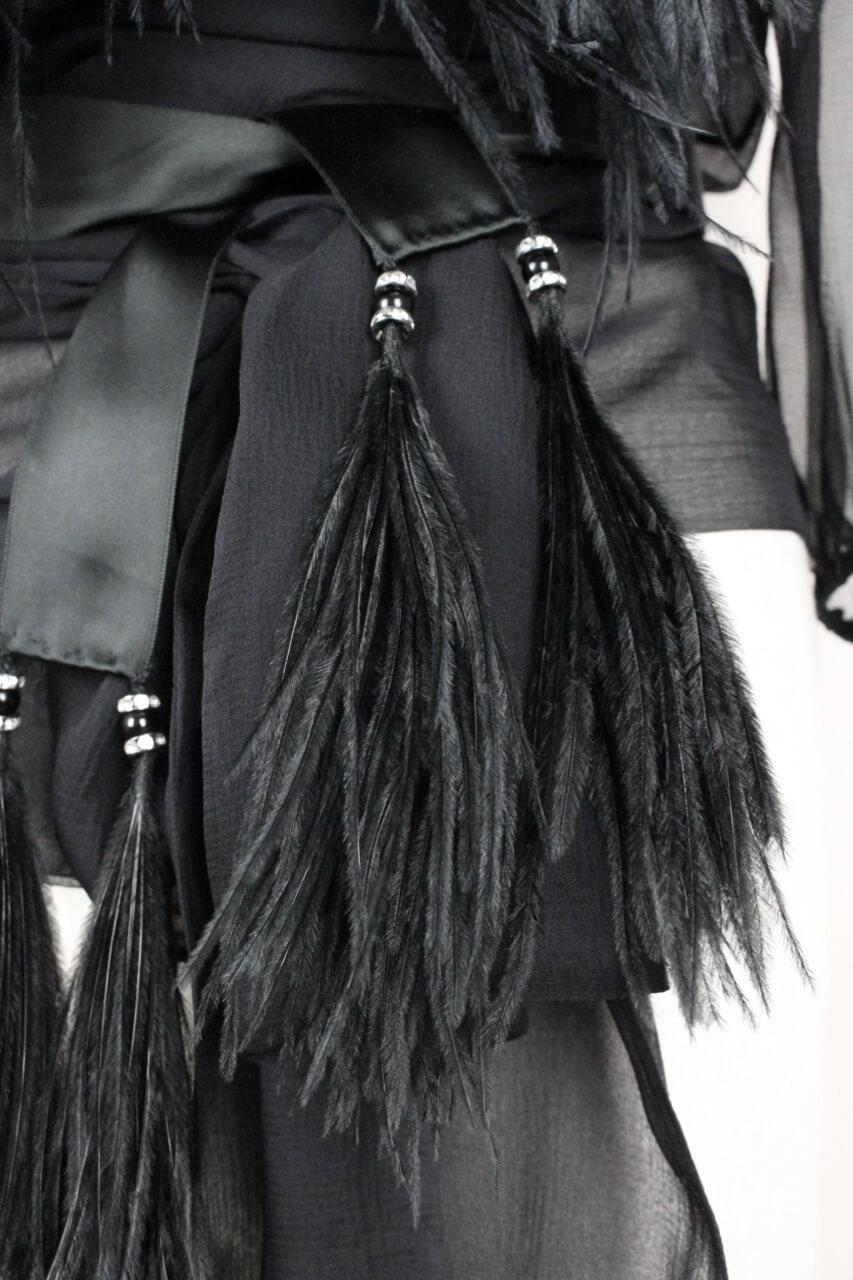 Yves Saint Laurent Black Ostrich Feather Chiffon Wrap Blouse, circa 1969 3