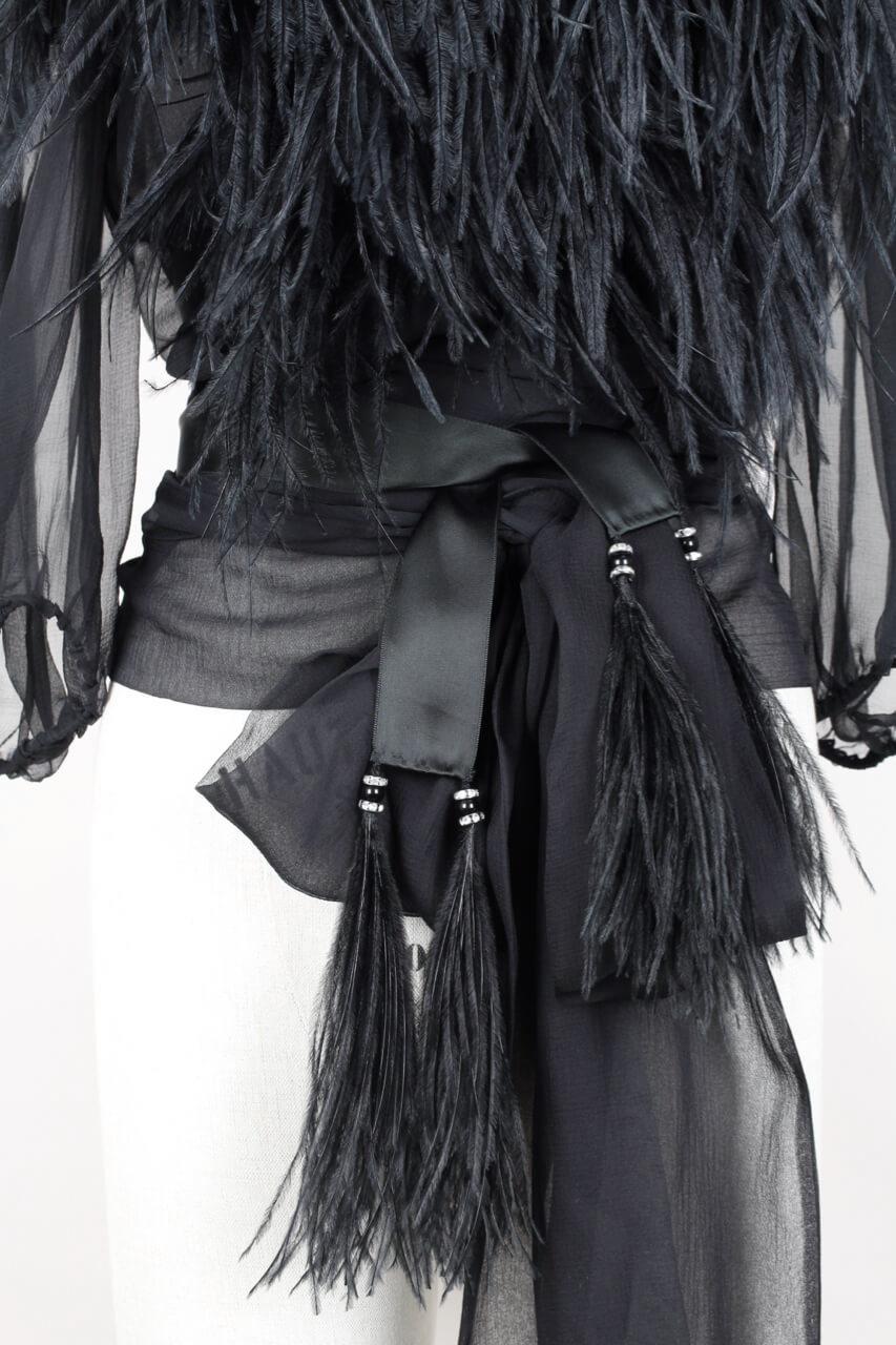 Yves Saint Laurent Black Ostrich Feather Chiffon Wrap Blouse, circa 1969 2
