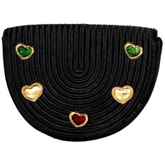 Yves Saint Laurent Pochette/sac ceinture passementerie cœurs Gripoix noir YSL