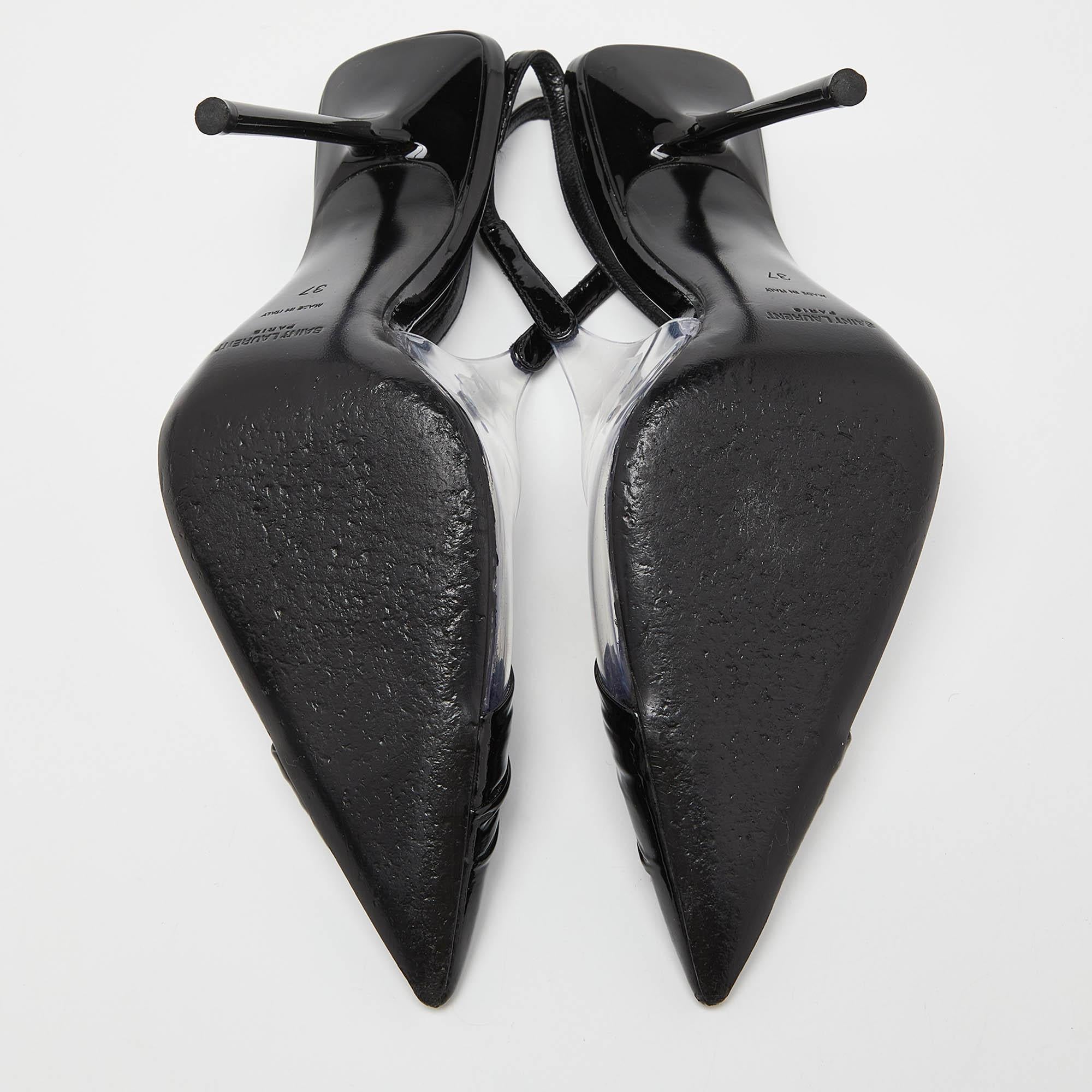 Yves Saint Laurent Black Patent Leather and PVC Toe Slingback Pumps Size 37 2