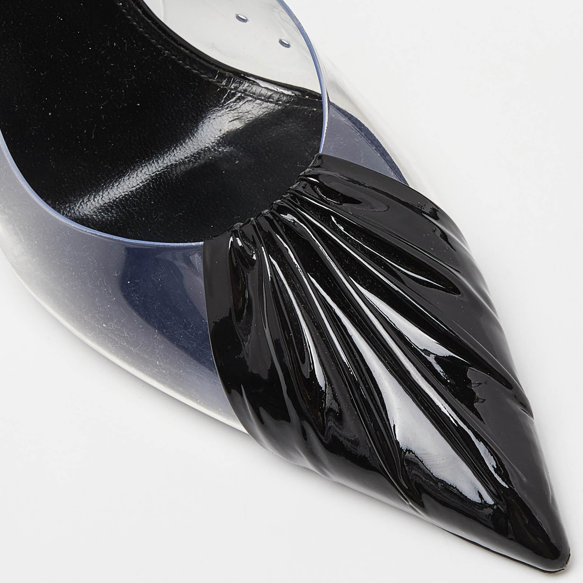 Yves Saint Laurent Black Patent Leather and PVC Toe Slingback Pumps Size 37 3