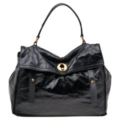 Yves Saint Laurent Black Patent Leather And Suede Muse Two Satchel