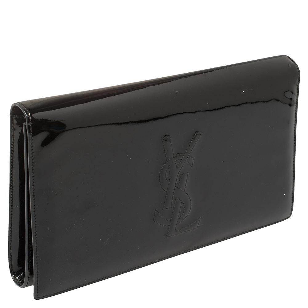 Yves Saint Laurent Black Patent Leather Belle De Jour Clutch In Good Condition In Dubai, Al Qouz 2