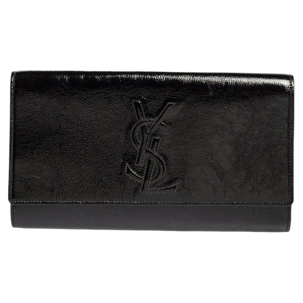 Yves Saint Laurent Black Patent Leather Belle De Jour Flap Clutch