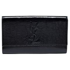 Yves Saint Laurent Schwarze Lackleder-Clutch Belle De Jour mit Klappe