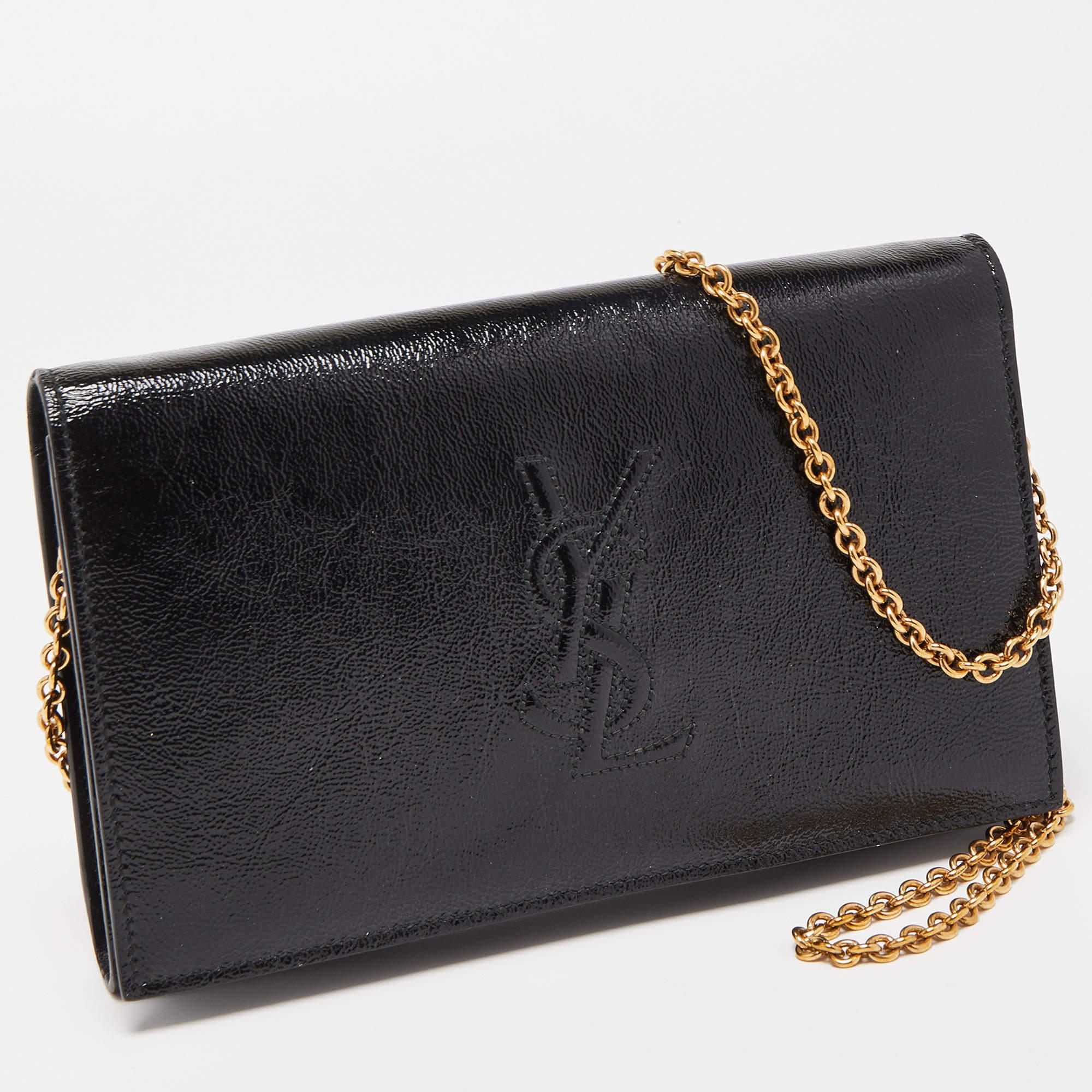 Yves Saint Laurent Black Patent Leather Belle De Jour Wallet on Chain ...