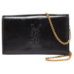 Yves Saint Laurent Black Patent Leather Belle De Jour Wallet on Chain