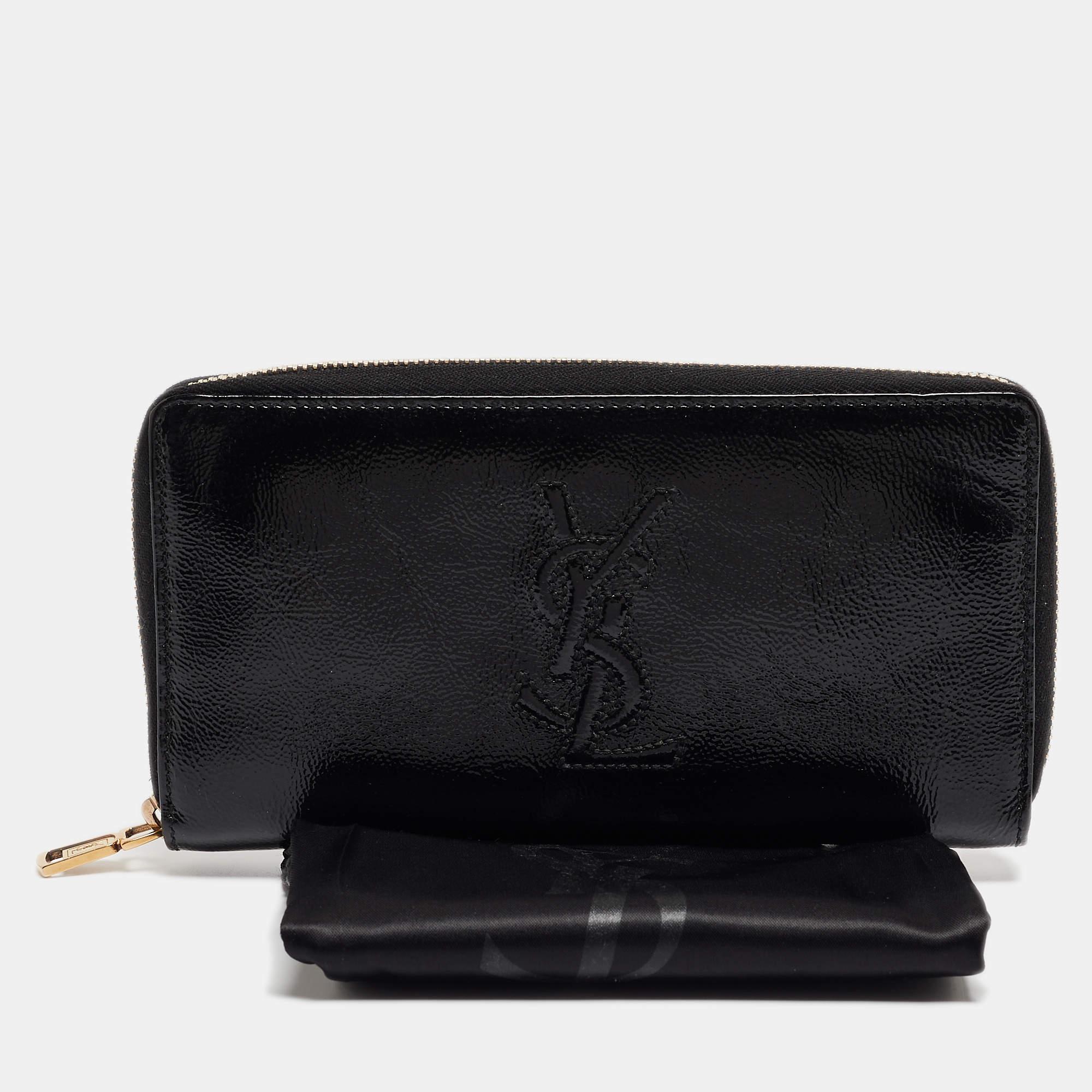 Yves Saint Laurent Black Patent Leather Belle De Jour Zip Around Wallet For Sale 10