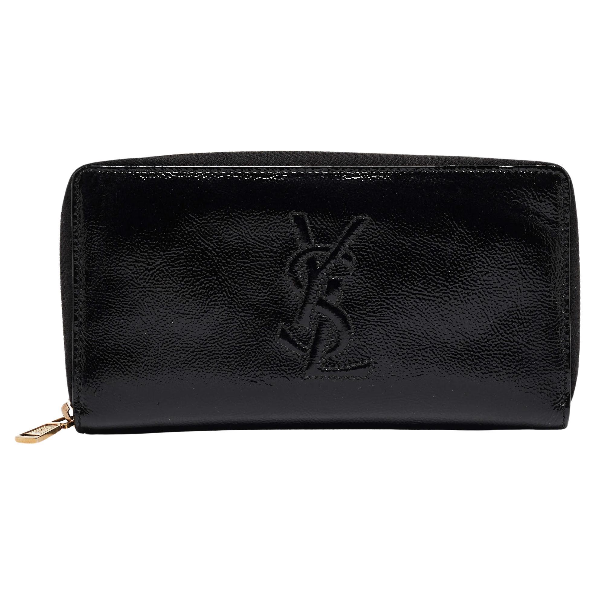 Yves Saint Laurent Black Patent Leather Belle De Jour Zip Around Wallet For Sale