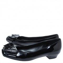 Yves Saint Laurent Black Patent Leather Bow Peep Toe Ballet Flat Size 35