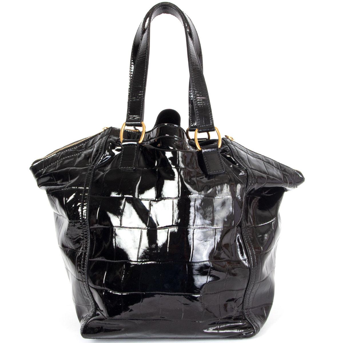 Noir YVES SAINT LAURENT - Sac TOTE MEDIUM CROCO DOWNTWON en cuir verni noir