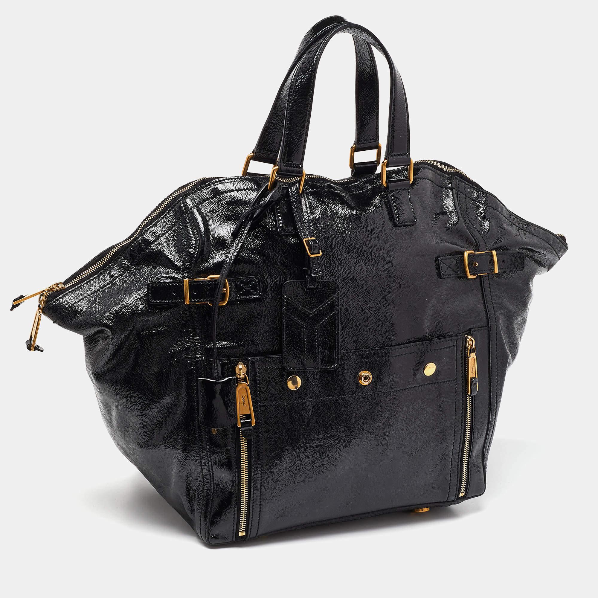 Yves Saint Laurent Black Patent Leather Large Downtown Tote In Good Condition In Dubai, Al Qouz 2