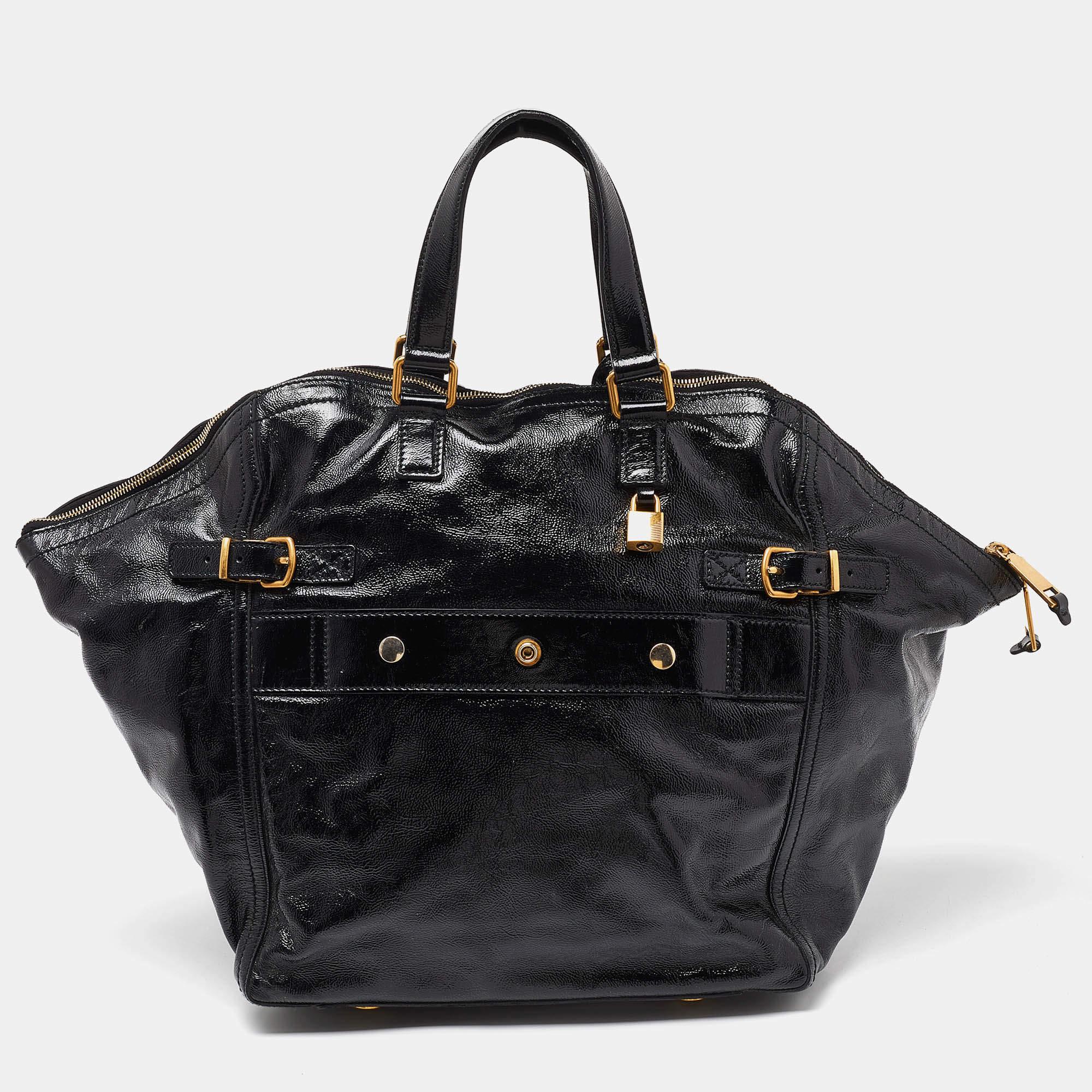 Women's Yves Saint Laurent Black Patent Leather Large Downtown Tote