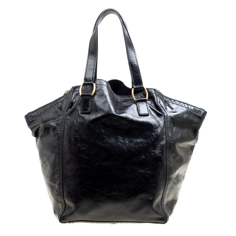 Women's Yves Saint Laurent Black Patent Leather Large Downtown Tote