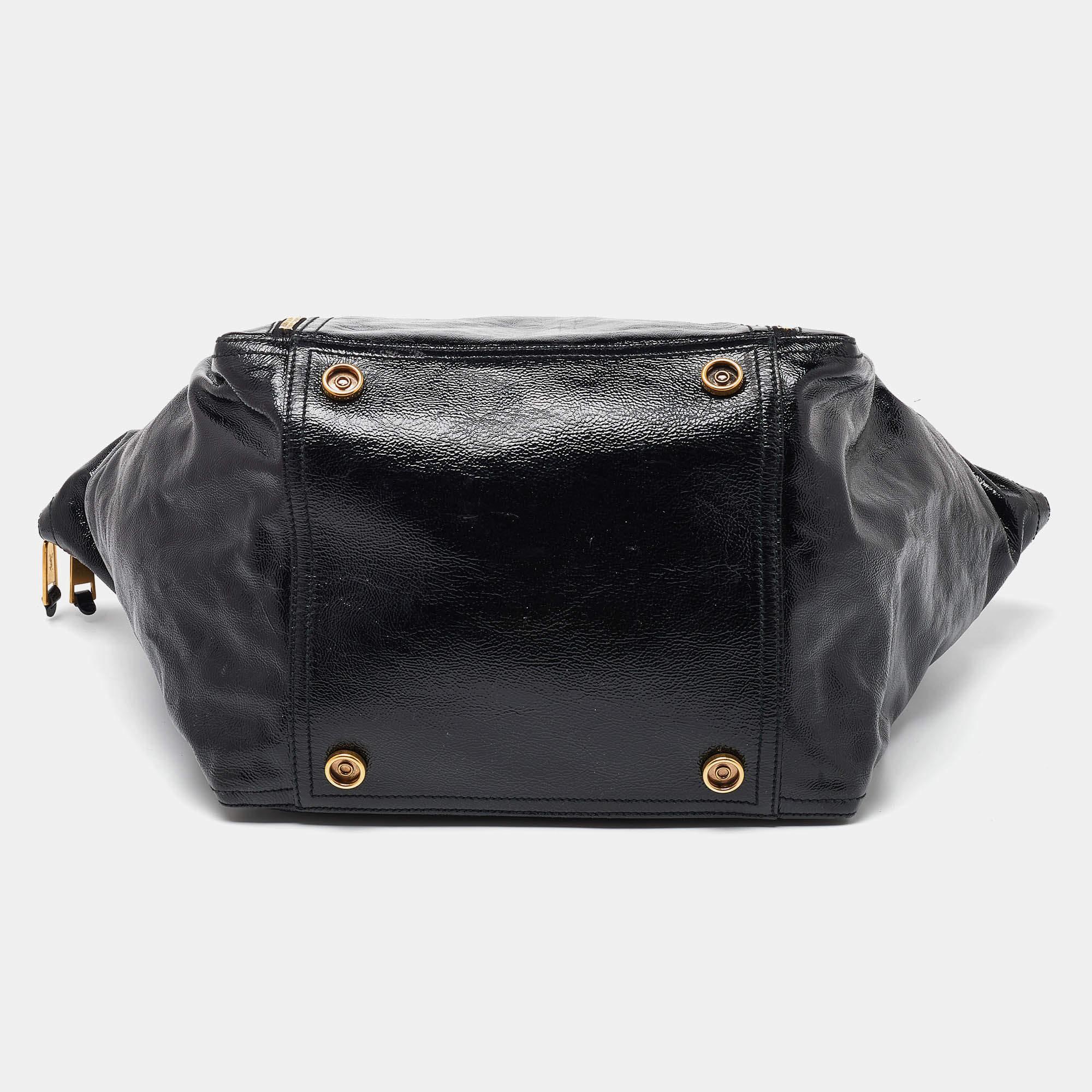 Yves Saint Laurent Black Patent Leather Large Downtown Tote 2