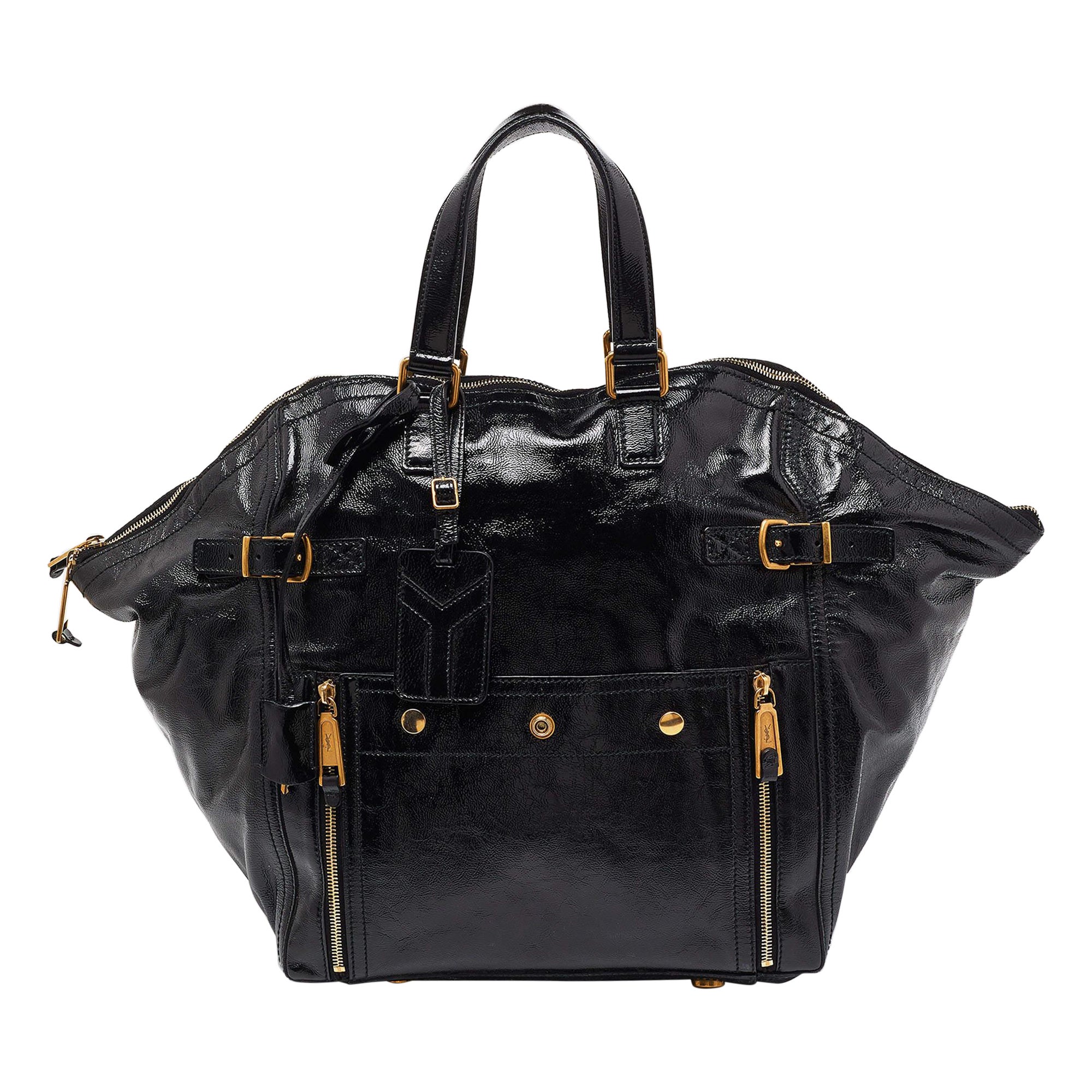 Yves Saint Laurent Black Patent Leather Large Downtown Tote