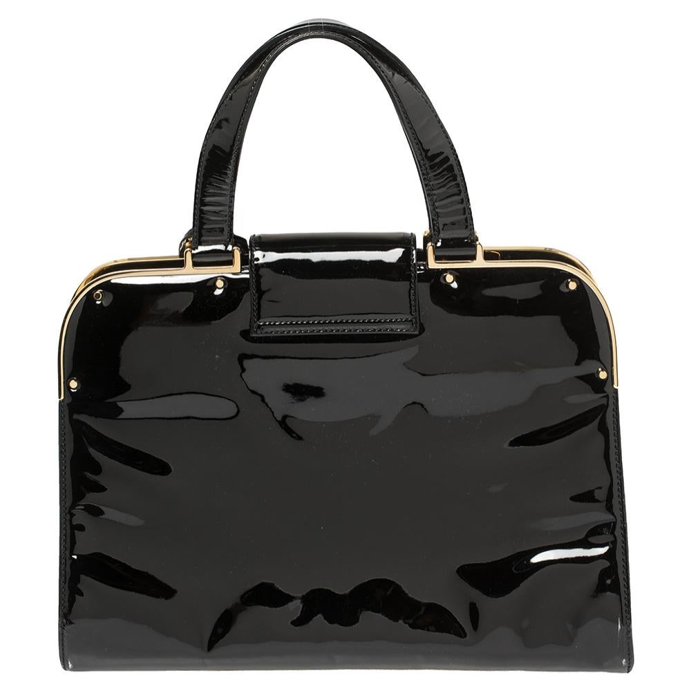 Women's Yves Saint Laurent Black Patent Leather Large Uptown Satchel