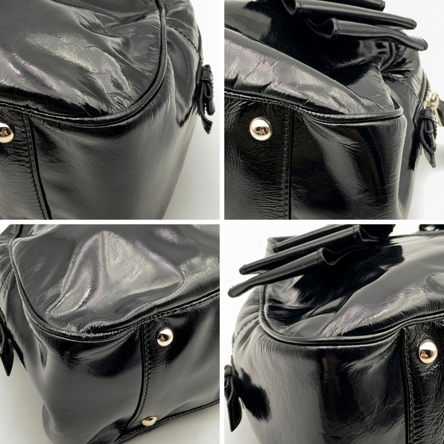 Yves Saint Laurent Black Patent Leather Obi Bow Satchel Bowler Bag 4