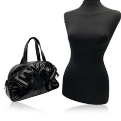 Yves Saint Laurent Black Patent Leather Obi Bow Satchel Bowler Bag
