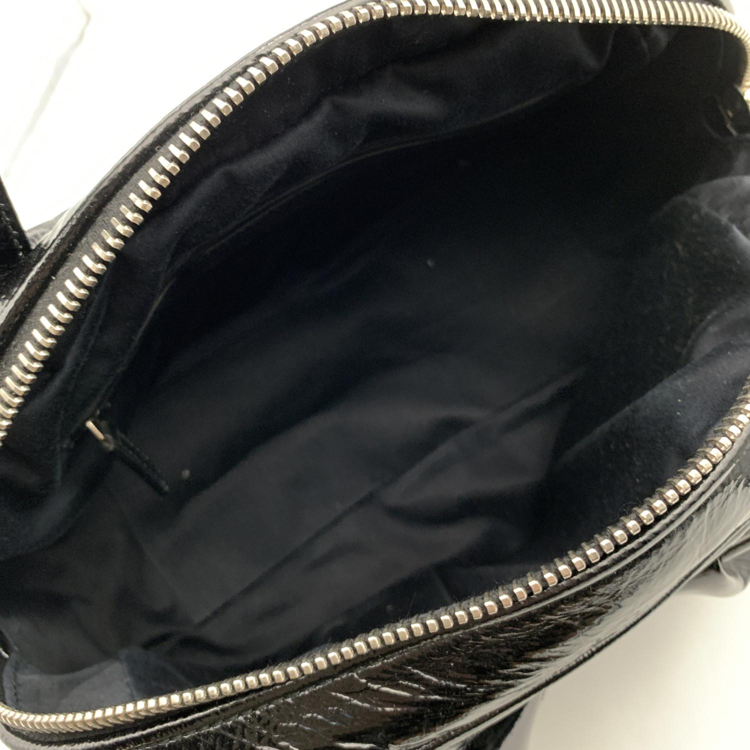 Yves Saint Laurent Black Patent Leather Obi Bow Satchel Bowler Bag In Excellent Condition In Rome, Rome