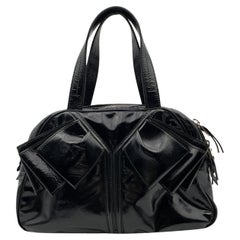 Yves Saint Laurent Black Patent Leather Obi Bow Satchel Bowler Bag