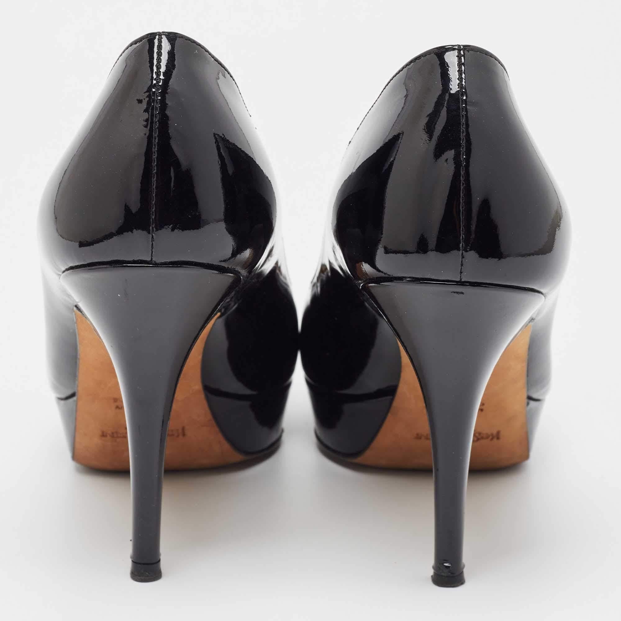 Women's Yves Saint Laurent Black Patent Leather Platform Pointed Toe Pumps Size 37