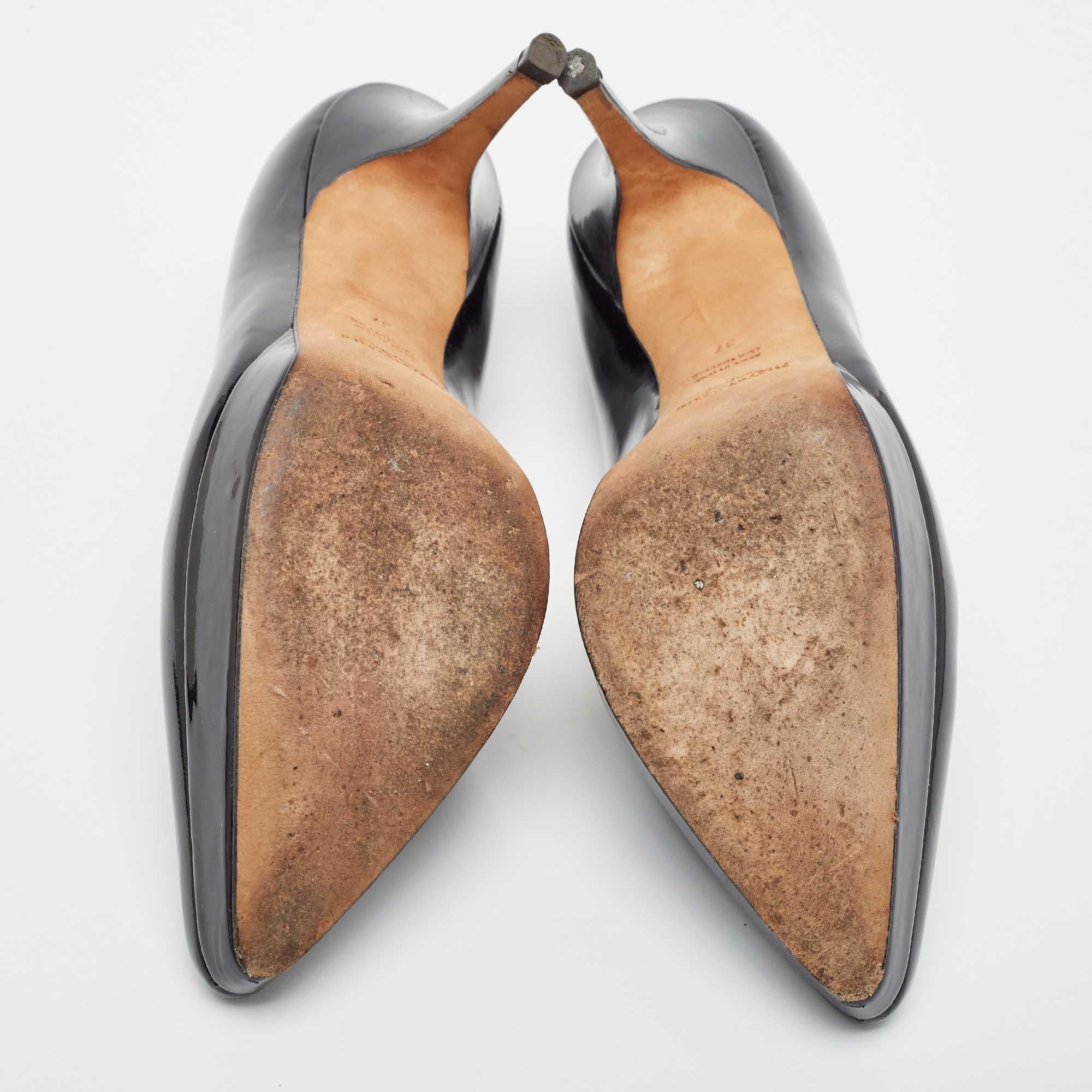 Yves Saint Laurent Black Patent Leather Platform Pointed Toe Pumps Size 37 3