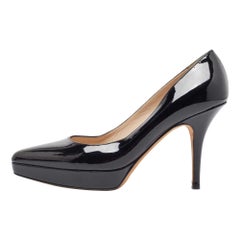 Yves Saint Laurent Black Patent Leather Platform Pointed Toe Pumps Size 37