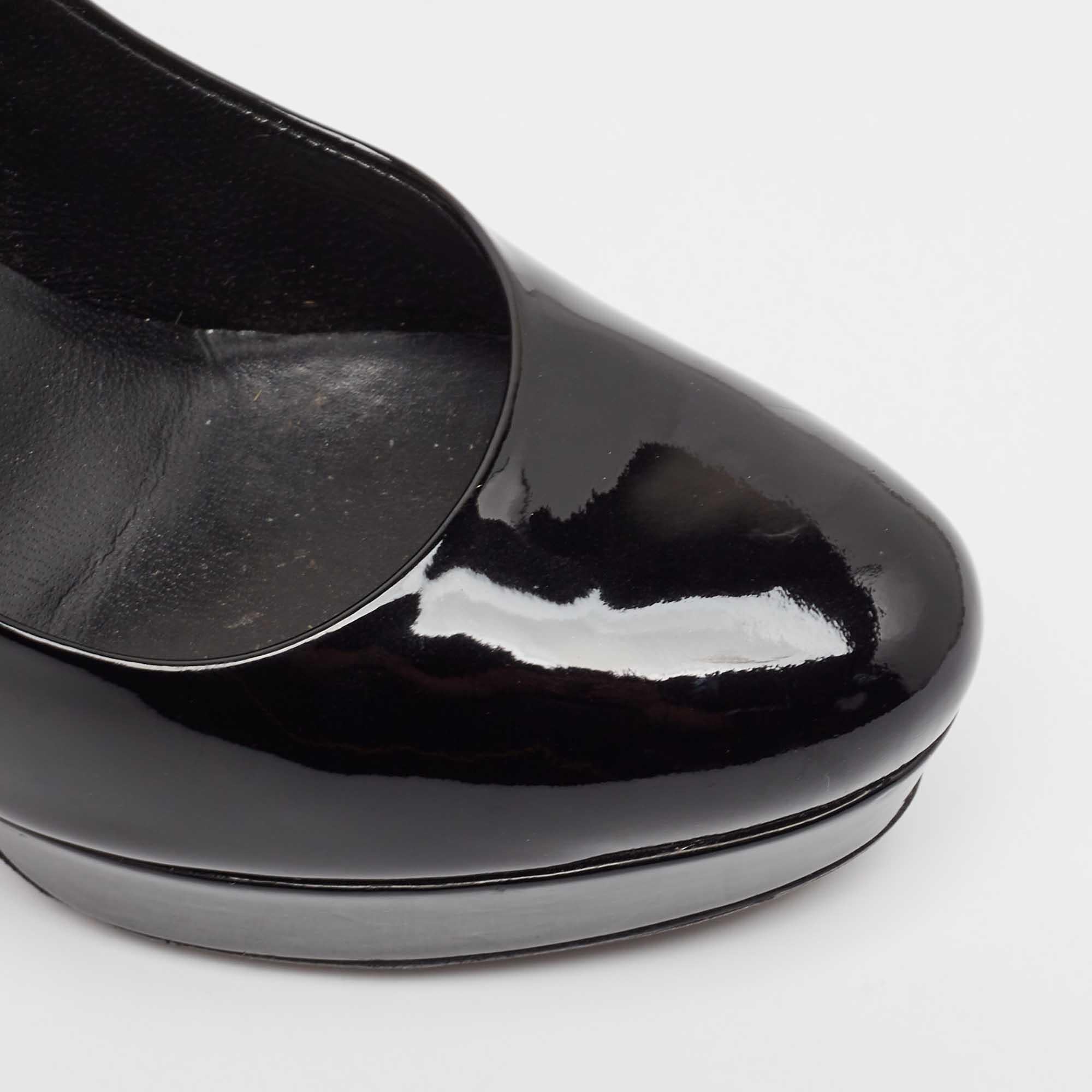 Yves Saint Laurent Black Patent Leather Platform Pumps Size 37.5 For Sale 4