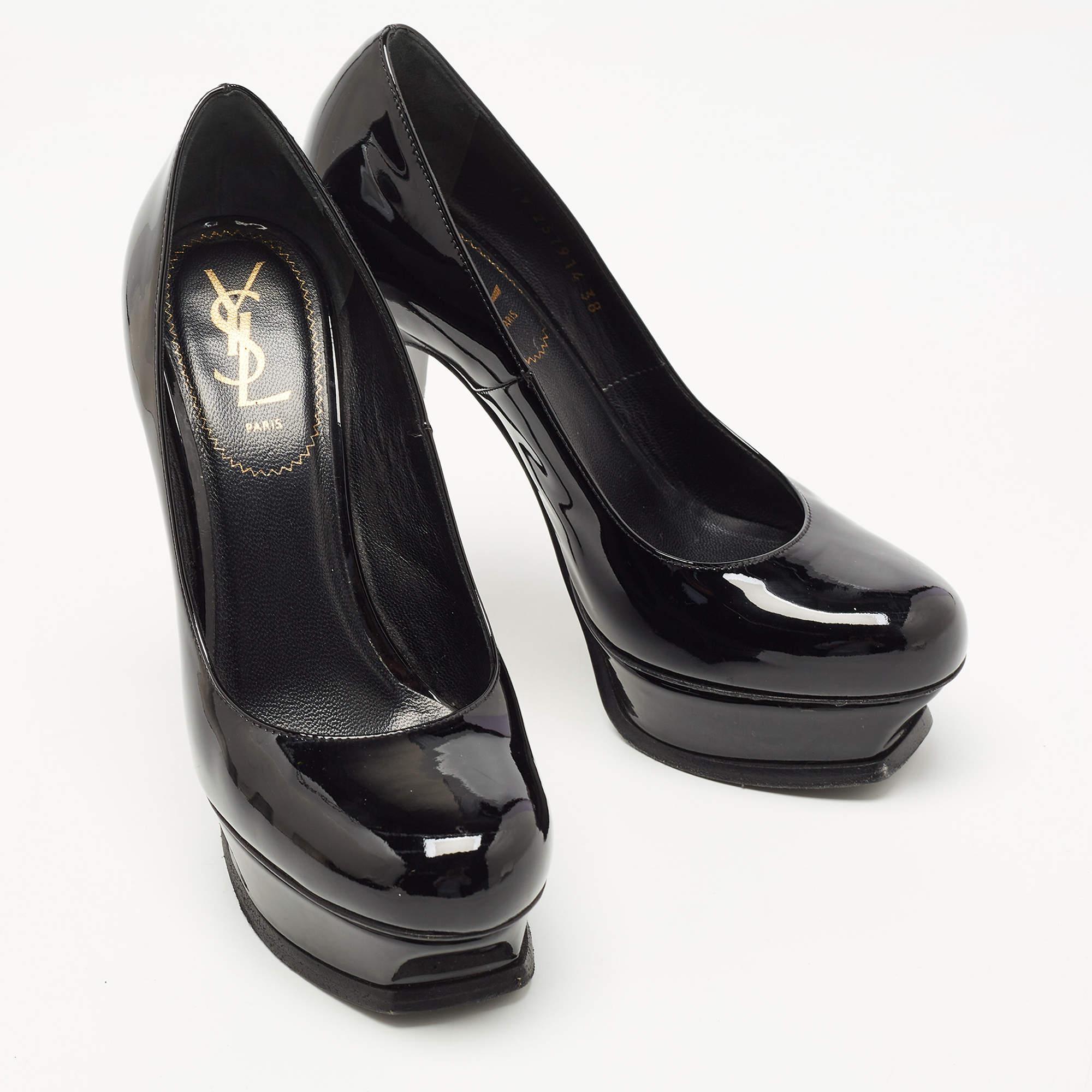 Women's Yves Saint Laurent Black Patent Leather Platform Pumps Size 38 For Sale